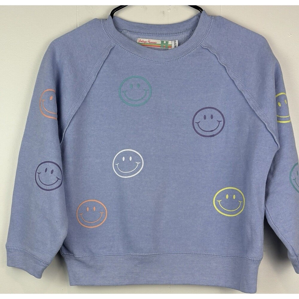 Vintage Havana Sweatshirt Girls M Medium Blue Smiley Face Cropped Soft Cozy
